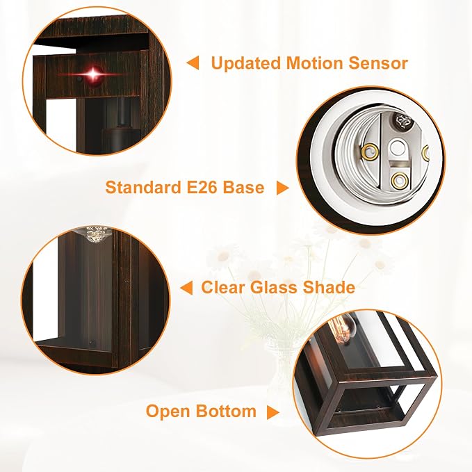15" Motion Sensor Outdoor Wall Lights, Outdoor Sconces, 2 Pack | Dusk to Dawn, Large Size, Anti-Rust, Waterproof, Easy Installation, Distressed Brown Exterior Lighting Fixtures for Porch