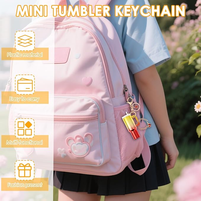 16PCS Mini Tumbler Keychain Accessories for Stanley Cup Cute Chapstick Holder Key Chain Charms for Women Men Girls