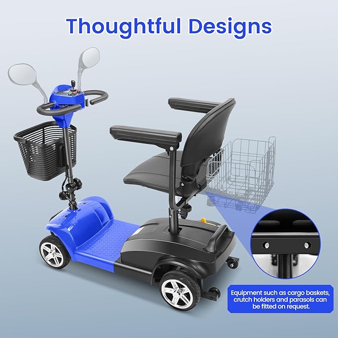 Wooken Mobility Scooters for Seniors, Adults, 4 Wheels Foldable Powered Mobility Scooter 264 lbs All Terrain, Compact Heavy Duty Electric Powered Wheelchair with Seat for Travel, Smart Safety System