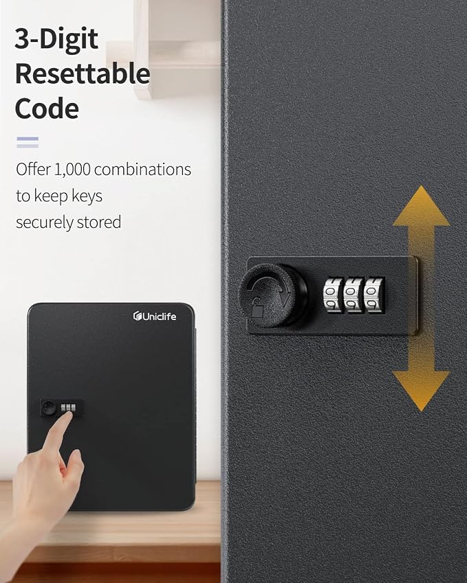 Uniclife 100 Position Key Cabinet with Combination Lock Resettable Black Digital Security Storage Box Steel Key Organizer with Colorful Key Tag Labels Stickers and Hooks