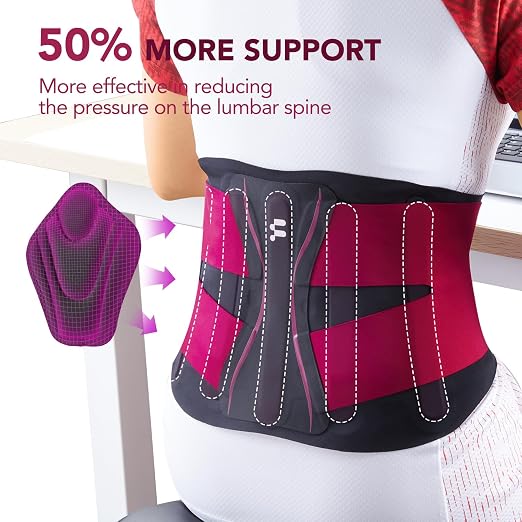 0.5mm Ultra Thin Back Brace for Women Men, Seamless Yoga Fabric for All Day Comfort, Wear under Clothes, Enhanced Lumbar Pad for Lower Back Pain Relief, Sciatica, Posture, Lifting, Rose, Size L