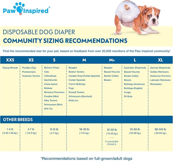 Paw Inspired Disposable Dog Diapers | Female Dog Diapers Ultra Protection | Diapers for Dogs in Heat, Excitable Urination, or Incontinence (144 Count, Medium) | Ultra Protection, Adjustable Fasteners, Comfortable Fit, Leakproof Core, For Dogs in Heat, ...