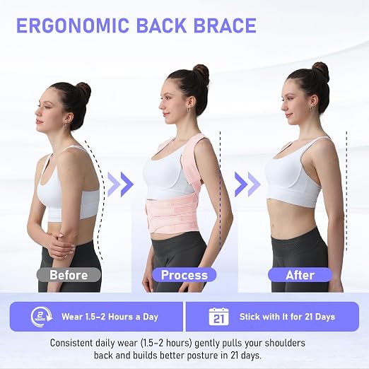 Posture Corrector for Women and Men, Back Brace with Full Back Support, Adjustable Shoulder Straightener for Upper & Lower Back Pain Relief, Scoliosis, Hunchback (Small, Pink)
