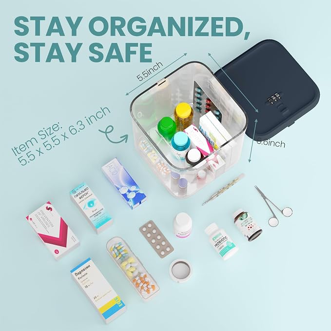 Medicine Lock Box for Safe Medication, Clear Lockable Storage Box for Snacks Food, Phone Lock Boxes with Combination Code for Home/Dorms/Office Storage Lockers (Grey)