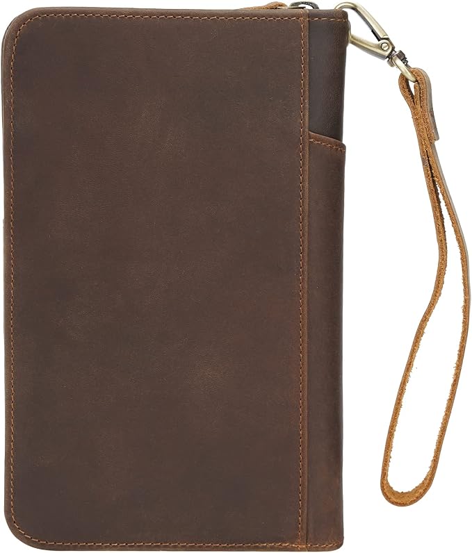 Polare Full Grain Leather Passport Holder Cover Case for Men and Women RFID Blocking Family Travel Wallet Holds 6 Passports (Dark Brown)