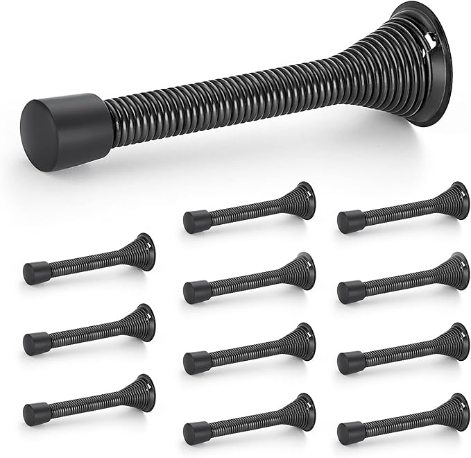 Ravinte Door Stoppers, 12 Pack Black Spring Door Stops with Rubber Bumper, Door Stoppers for Bottom of Door