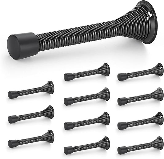 Ravinte Door Stoppers, 12 Pack Black Spring Door Stops with Rubber Bumper, Door Stoppers for Bottom of Door