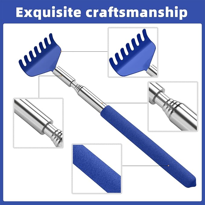 Kuvvfe 2 Pack Extendable Back Scratcher, Stainless Steel Telescoping,Blue | Portable Extendable Back Scratcher, Stainless Steel Telescoping Back Scratcher with Beautiful Present Packaging