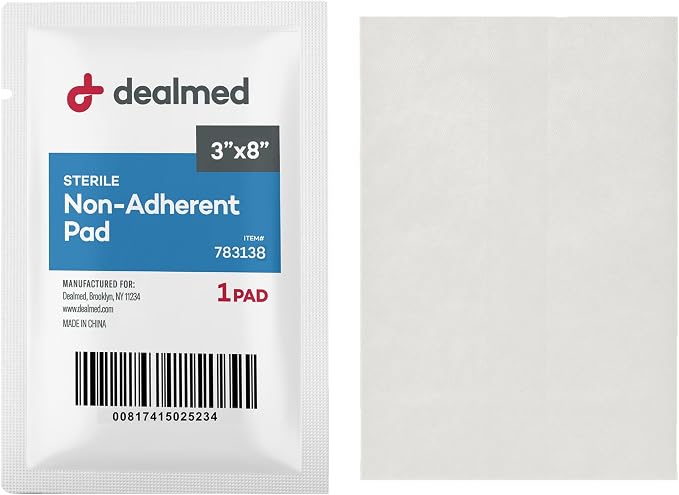 Dealmed Sterile Non-Adherent 3" x 8" Gauze Pads Non-Adhesive Wound Dressing, Highly Absorbent & Non-Stick, Painless Removal-Switch, Individually Wrapped for Extra Protection (Case of 600)