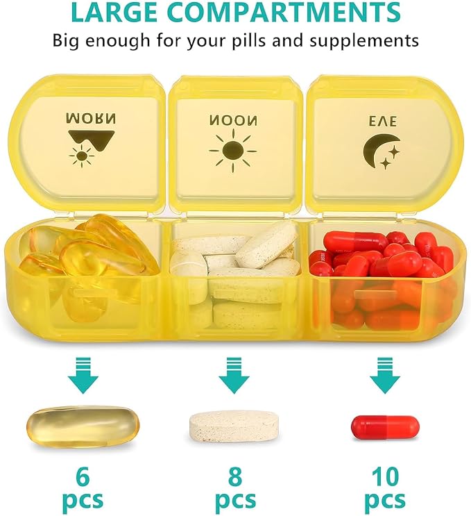 Pill Organizer 3 Times a Day, Fullicon Large Weekly Pill Case 7 Day, Daily Pill Box with 21 Compartments, Pill Dispenser Supplement Holder for Pills/Vitamin/Fish Oil - Black