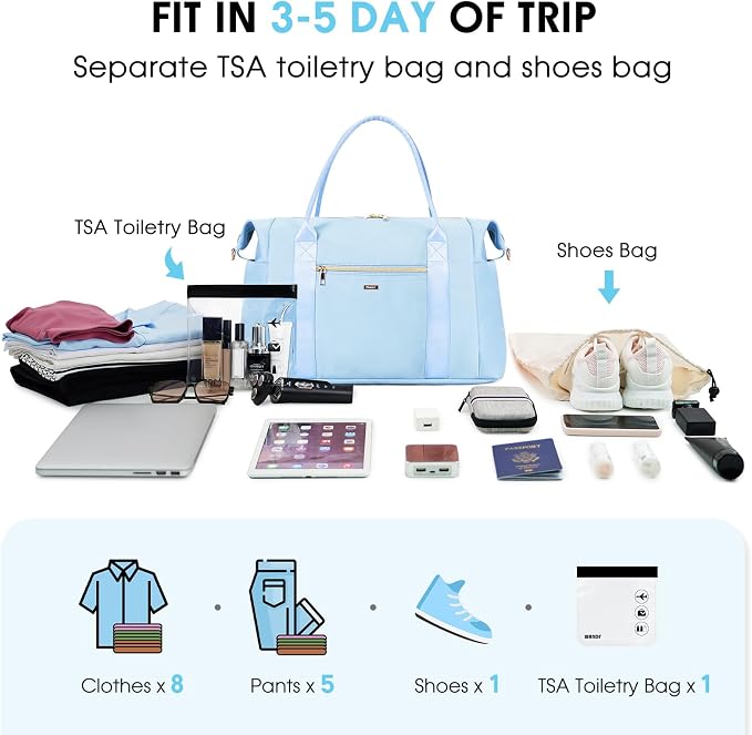 WANDF For Spirit Airlines Personal Item Bag 18x14x8 Underseat with Wet Pocket & Shoe Compartment & Tsa Approved Toiletry Bag
