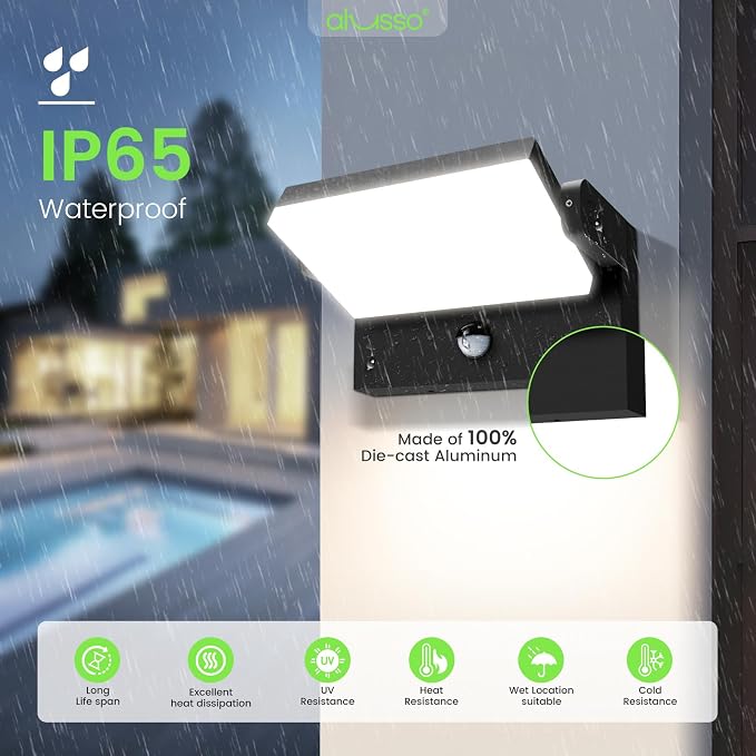 ALUSSO® 20W/40W/55W LED Outdoor Motion Sensor Wall Light, 3000K/4000K/6500K Aluminum Exterior Lighting Fixtures, 360° Rotatable Wall Pack Lights, IP65 Waterproof Sconce for Porch Patio Garage, Black