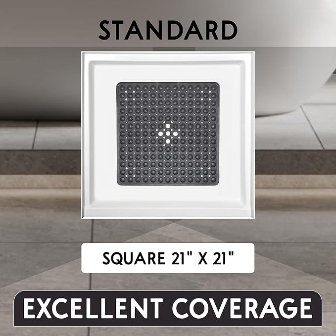 ENKOSI 21 x 21 inch Square Non-Slip Shower Mat – Anti-Slip Shower Mats for Inside Shower – Secure Grip for Shower Stall Floors – Quick-Dry with Drain Holes (21x21 Aqua Green)