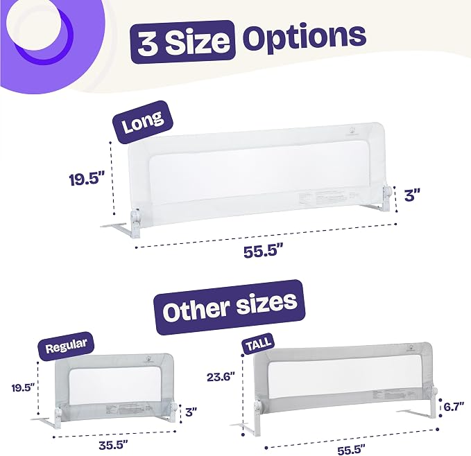 ComfyBumpy 1-Pack Bed Rail for Toddlers 55.5" L x 19.5" H | Toddler Bed Rails for Twin, Full, Queen & King Mattress Size | Swing Down Rail Guard | Mattress Side Rail for Kids | White