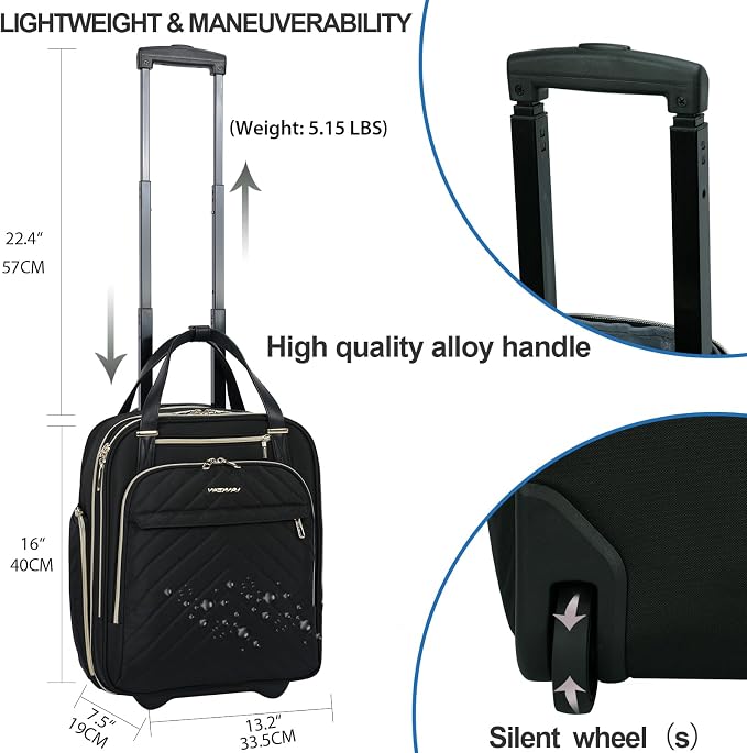 VANKEAN Carry On Underseat 16-inch Multi-functional Underseater Lightweight Overnight Suitcase with Wheels, Roller Case for Men Women Travel Business