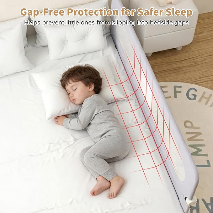 Bed Rail for Toddlers,59in Foldable Bed Rail for Baby, Baby Bed Rail Guard with Reinforced Carbon Steel Frame&Connectors for Twin Full Queen King Bed