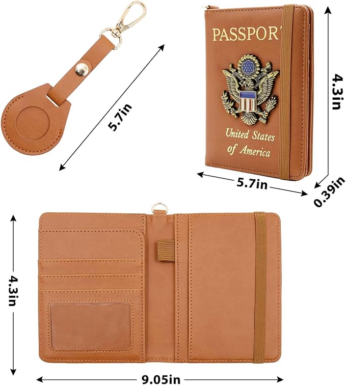 Cnycmy Passport Holder with Airtag slot,Passport-Wallet-Holder for Women,for Family, Rfid Passport Book Card Slot Waterproof, passport holder for travel (brown1)