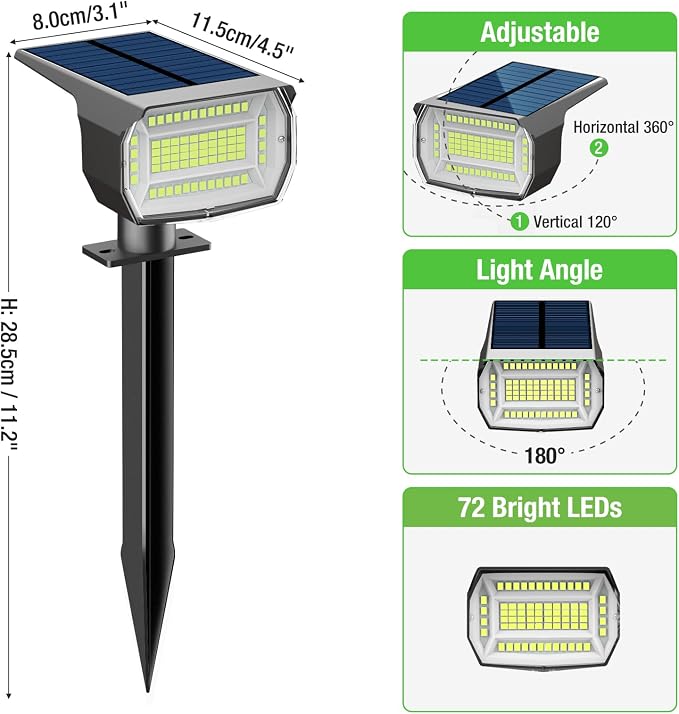 nipify Solar Spot Lights Outdoor, Solar Powered Waterproof Spotlight | 4 Pack, Green, Landscape Lighting for Outside Yard Garden Pathway