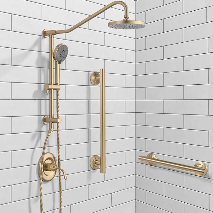 Lava Odoro Shower Grab Bar, Modern Set Stainless Steel Handicap Grab Bar for Bathtubs and Showers, Shower Safety Bar for Seniors Disabled, ADA-Compliant (Champagne Gold, 3 Pack 18", 24'', 36")