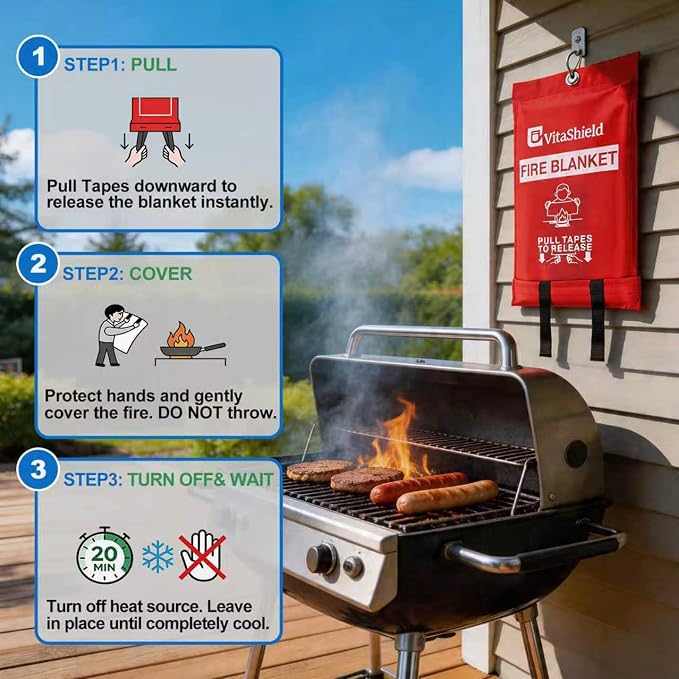Emergency Fire Blanket for Kitchen Grease Fire, 39x39in, Easy Pull Tabs for Quick Use, 1076°F Heat Resistant Fiberglass, No Mess Extinguisher Alternative for Home Car RV BBQ (2 Pack)