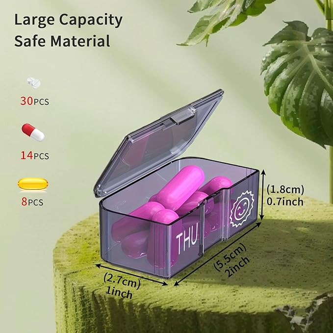 Pill Organizer 7 Day AM PM, Discreet 2 Times a Day Weekly Pill Box with Double Protection Shell, Large Capacity Portable Vitamin Case for Travel Meds & Medicine Organizer (Brown)