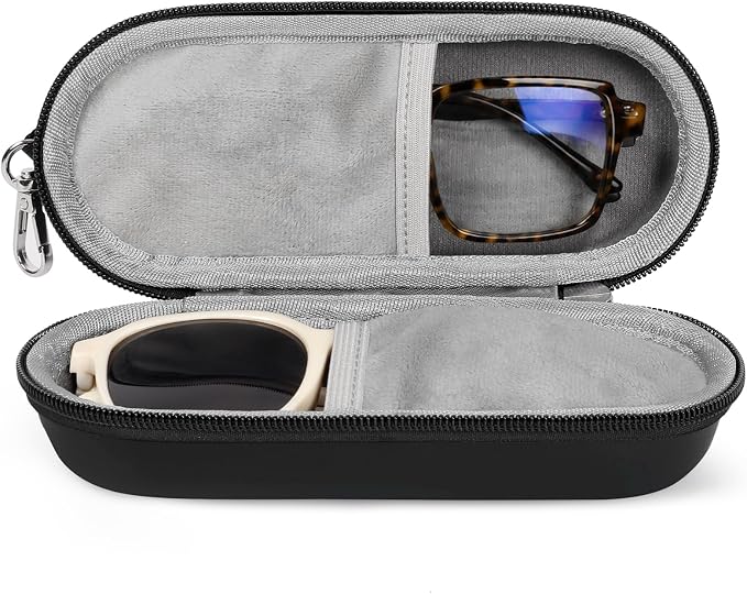Double Eyeglasses Case, Dual Glasses Sunglasses Organizer with Zipper Closure, Eyewear Storage Box for Men Women Travel