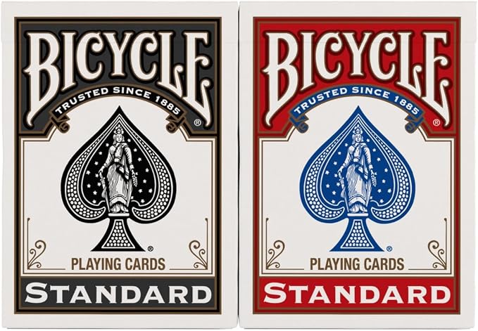 Bicycle Playing Cards 4 Pack Standard Index Poker Size Red and Black | Air Cushion Finish, Made in USA, 2 red and 2 black decks, 52 cards plus 2 Jokers per deck, For all card games
