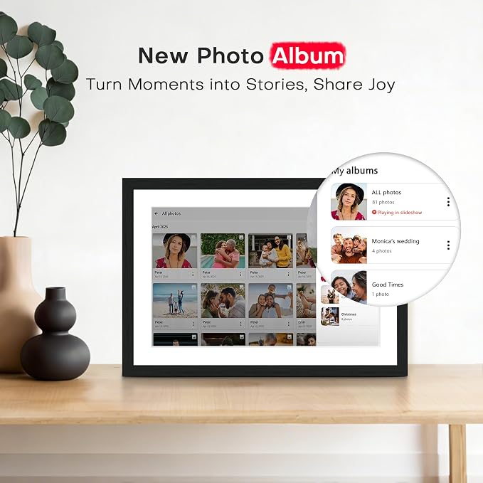Frameo 10.1" Digital Picture Frame WiFi Wood, 1280 * 800 IPS HD Touchscreen, 32GB Storage, Instant Share Photo Video, Gifts for Mom, House Warming