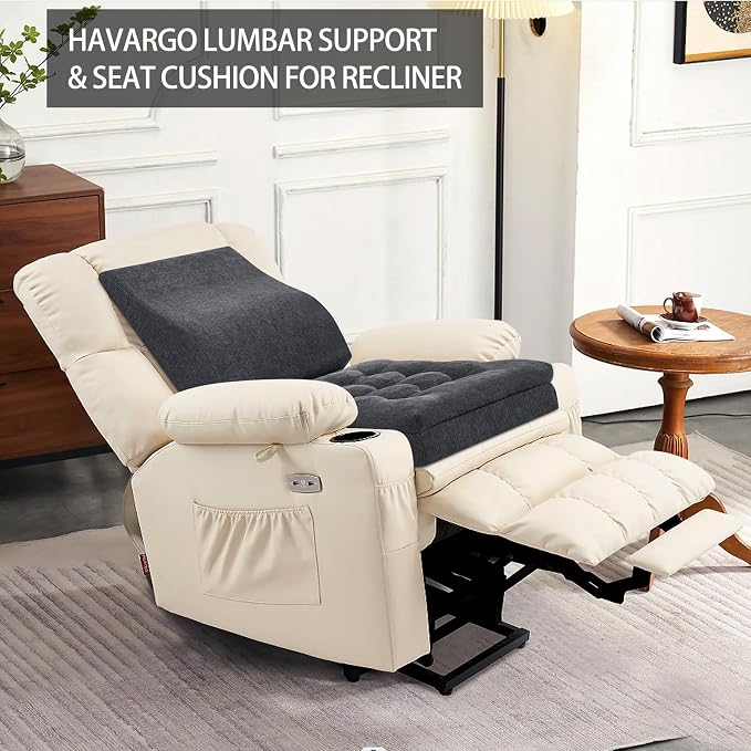 Recliner Cushions for Elderly with Lumbar Support, Patent Design 20x20x4 Inch Thick Chair Cushion Soft Tufted Dual Layer Booster Seat Cushions for Seniors Recliner Risers Gray 1 Set