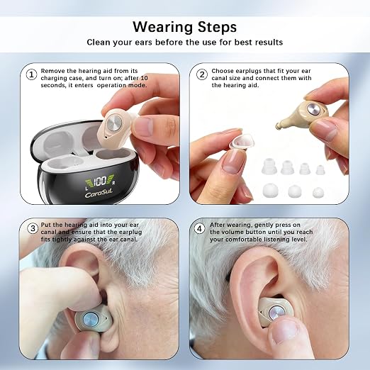 Hearing Aids for Seniors & Adults with 16-Channel Digital OTC Hearing Aids, Rechargeable, Comfort & Invisible In-Ear Design, Auto On/Off
