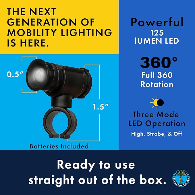 LightBaum 2G- New Improved Adjustable LED Flashlight for Crutches, Canes, & Walkers, Helps Prevent Falls During Dark Hours, Perfect Illumination Allows Users To See At Night (Universal tube mount)