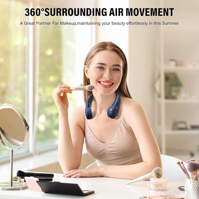Neck Fan, USB Rechargeable Personal Fan,Hand Free Bladeless Portable Fans,4000 mAh, 3 Speeds,Large Air Faster softer 360° Cooling, Ultra Quiet,Gift Suitable for Home, Office, Travel, Sports