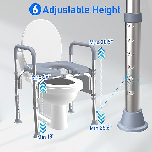 Raised Toilet Seat with Handles,Adjustable Height & Width 400lb Capacity Toilet Seat Risers,Secure Support for Seniors, Bariatric & Disabled,Fit Any Toilet for Easy & Independent Use