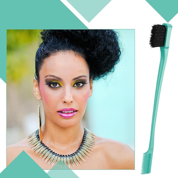 Geiserailie 3 Pcs Slick Back Hair Brush Set Bristle Brush Edge Control Teasing Comb for Women Black Hair(Cyan)