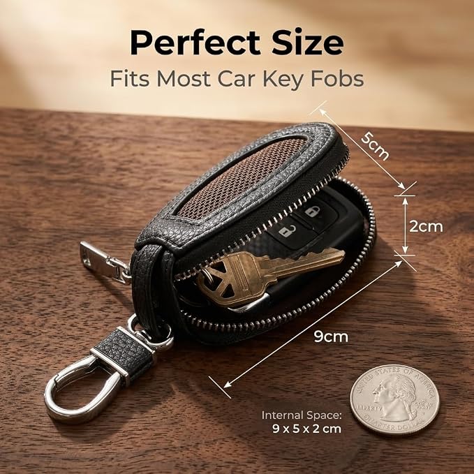1PC Car Key Fob Case, Leather Car Key Holder for Purse, Automotive Smart Key fob Holder with Hook, for Remote Key Fob