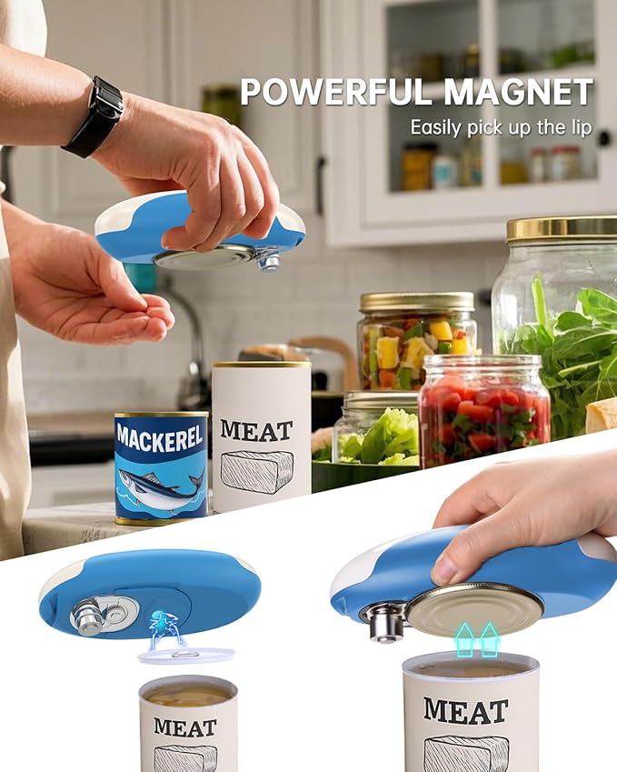 CIRCLE JOY Rechargeable Electric Can Opener, One-Touch Automatic Can Opening with Lid Remover & Smooth Edge Cutting, Food-Safe, Easy to Use for Seniors and Arthritis, Blue
