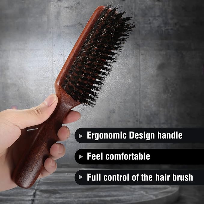 Hair Brush for Men Fine Thin Wavy Hair, Boar Bristle Hair Brush for Add Shine Improve Texture Reduce Frizz, Hairbrush for Beard Straightens Softens