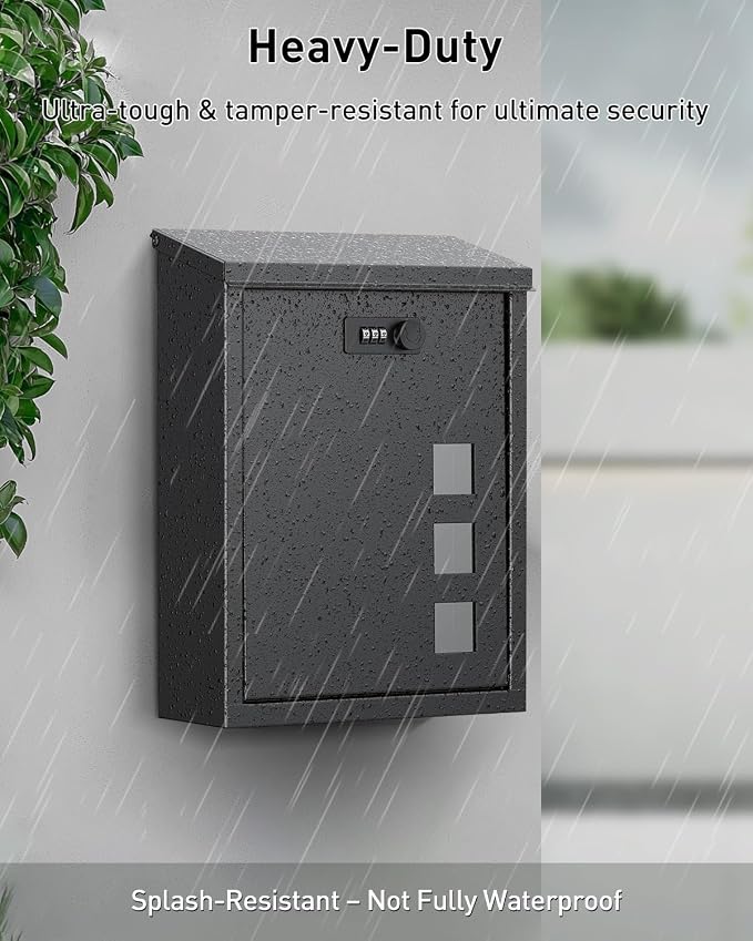 Uniclife Large Mailbox, Wall Mount Mailboxes for Outside, Black | Mail Boxes with Combination Lock, Security Locking Key Drop Box for House School Office and Outdoor
