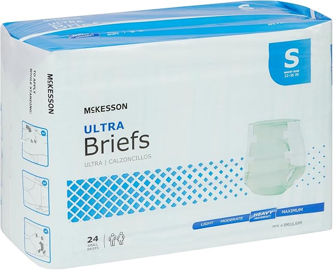 McKesson Ultra Briefs, [96 Count], Small, 22-36 in. Incontinence Adult Diapers, Heavy Absorbency, Unisex, Disposable, Elastic Leg Gathers and Contoured Fit for Men and Women