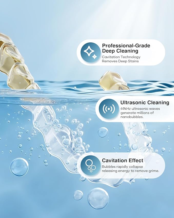 Ultrasonic Retainer Cleaner Machine, 49kHz Dental Cleaning Pod for Night Guards, Mouth Guards, Aligner, Braces, Toothbrush, Jewelry, Dentures, Ultrasonic Cleaner for Oral Dental Care, 220ML, White