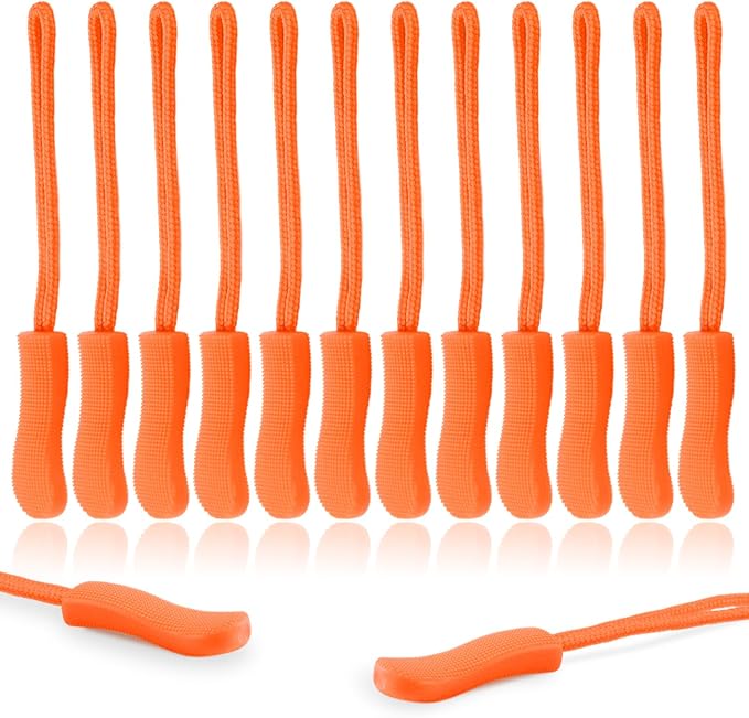 CooBigo 12Pack Zipper Pull Replacement, Golf Bag Zipper Pull Replacement Tab for Backpack, Jackets, Pants, Boots, Coats, Luggage - Orange(Universal Extender)