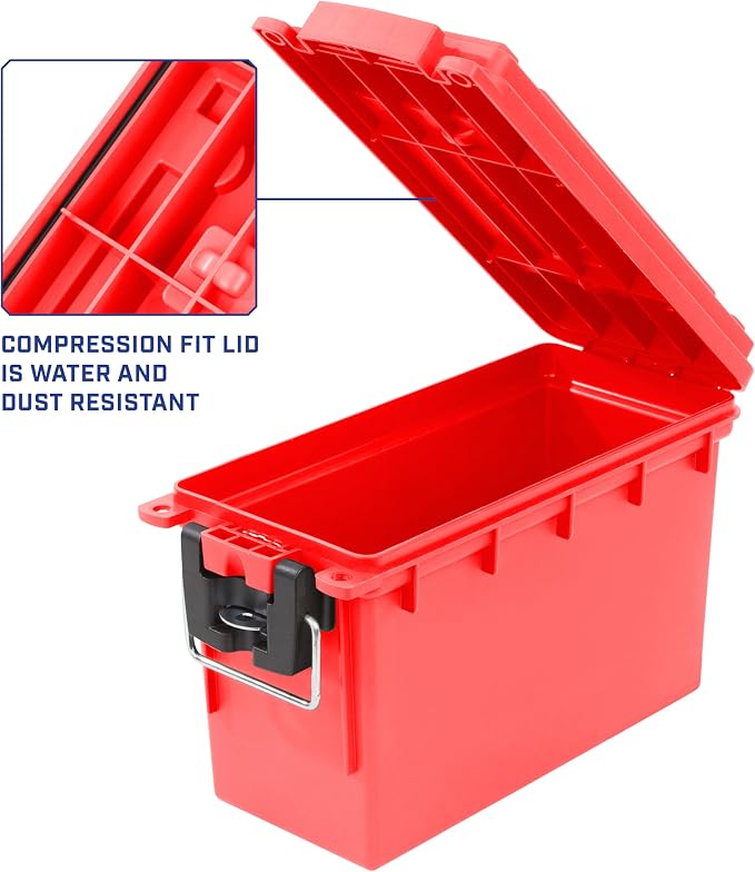 Sheffield Ammo Box Made in USA, Stackable Lockable Ammo Storage Box, Red | Lockable Storage Box, Water and Dust Resistant Dry Box, Secures Hunting Gear, Gun Accessories, Supplies, and Bullets