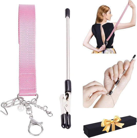 Back Zipper Helper and Bracelet Helper Tool Set for Dresses and Seniors | Zipper pull assist tool and dress zipper helper reach back zippers and fasten bracelets for women, seniors, and travelers