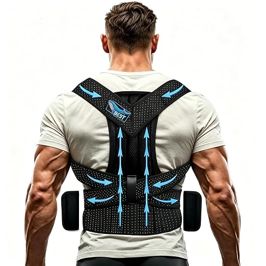 LifeLove Adjustable Posture Support Brace for Upper Back & Shoulders, Fits Height Under 200cm & Waist Under 120cm (Shoulder 105cm, Waist 115cm, Back 40cm), One Size (Black Blue, One Size Fits Most)