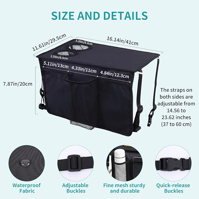 Walker Tray for Folding Walker, Tray for Walkers for Food, 3 Front Pockets & 2 Cup Holders, Fits Most Standard Rolling Folding Walkers, Walker Accessories for Senior, Black