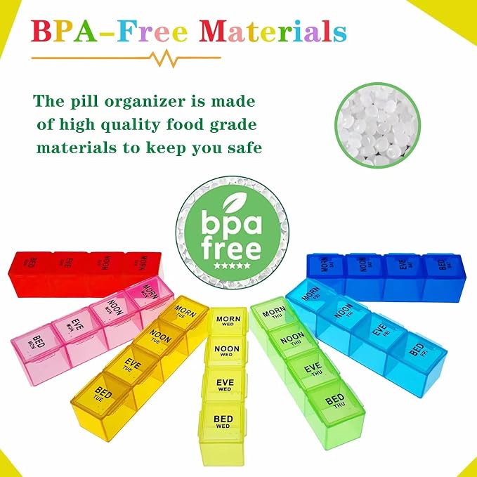 ZVZM Weekly Pill Organizer 4 Times a Day, Medicine Organizer Box, Travel Daily Pill Box Organizer 7 Day, Pill Case, Pill Container Holder for Hold Vitamins/Fish Oils.