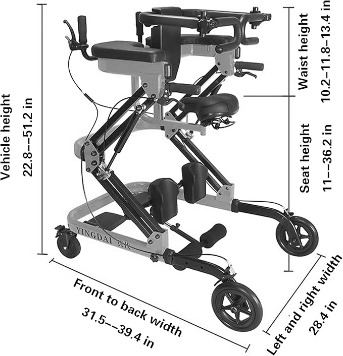 Adjustable Medical Walker with Stand-Up Support, Walking Frame, Adult Walker, Lower Limb Training, Home Rehabilitation Equipment, Multi-Function Mobility Aid with 4 Wheels (Yellow)