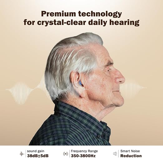 Hearing Aids for Seniors, Rechargeable Hearing Aids for Seniors with 80H Battery Life, Hearing Aid Pair, Noise Reduction DSP Chip, 4 Listening Modes, BTE Hearing Aids for Severe Hearing Loss
