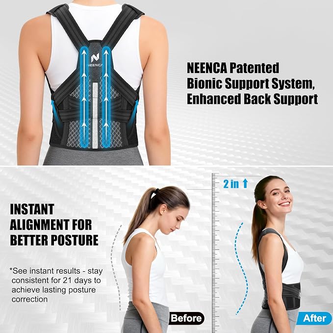 NEENCA Professional Posture Corrector for Women & Men, Adjustable Medical Back Brace, Premium Shoulder Straightener for Upper & Lower Back Pain Relief - Scoliosis, Hunchback, Thoracic, Spine Corrector
