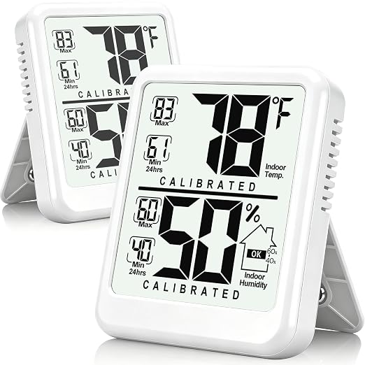 2 Pack Room Thermometer Indoor Hygrometer with Max/Min Record | W/ Battery, 24h Max/Min Record, Accurate Sensor, Fast Refresh, Easy to View, ℉/℃, Durable Kickstand, Compact, for Home Office